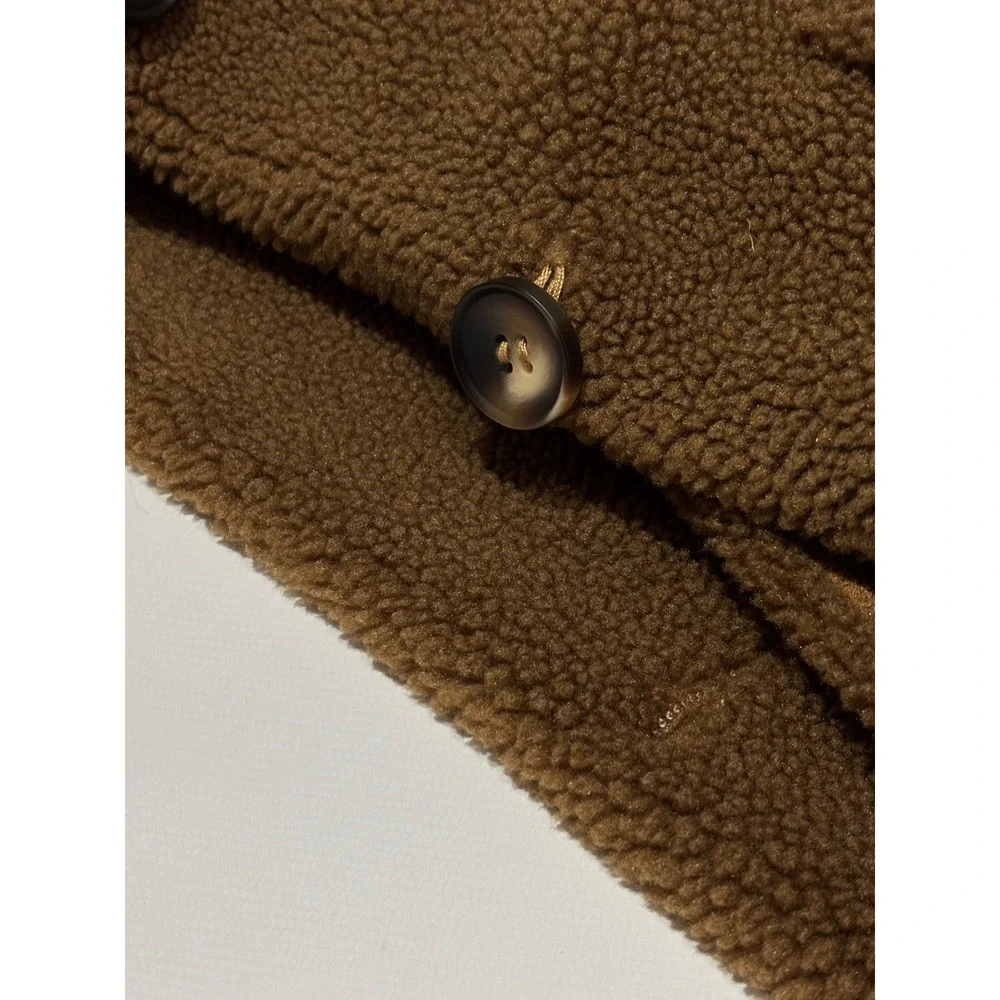Rebecca Minkoff Shacket Womens L Brown Sherpa Long Teddy Coat Faux Suede Lining - Picture 11 of 11